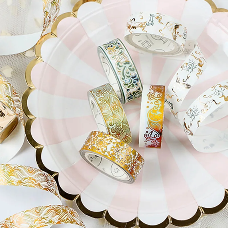 

Masking Gold Foil Washi Tape Foiled Diy Craft Glitter Paper Sticky Adhesive Chinese Pattern Stationery School Supplies