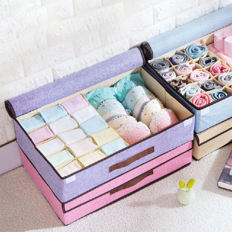 

Cotton Linen Folding Underwear Storage Box Organizer Drawer Finishing Box Desktop Compartment Bra Underwear Socks Storage Box