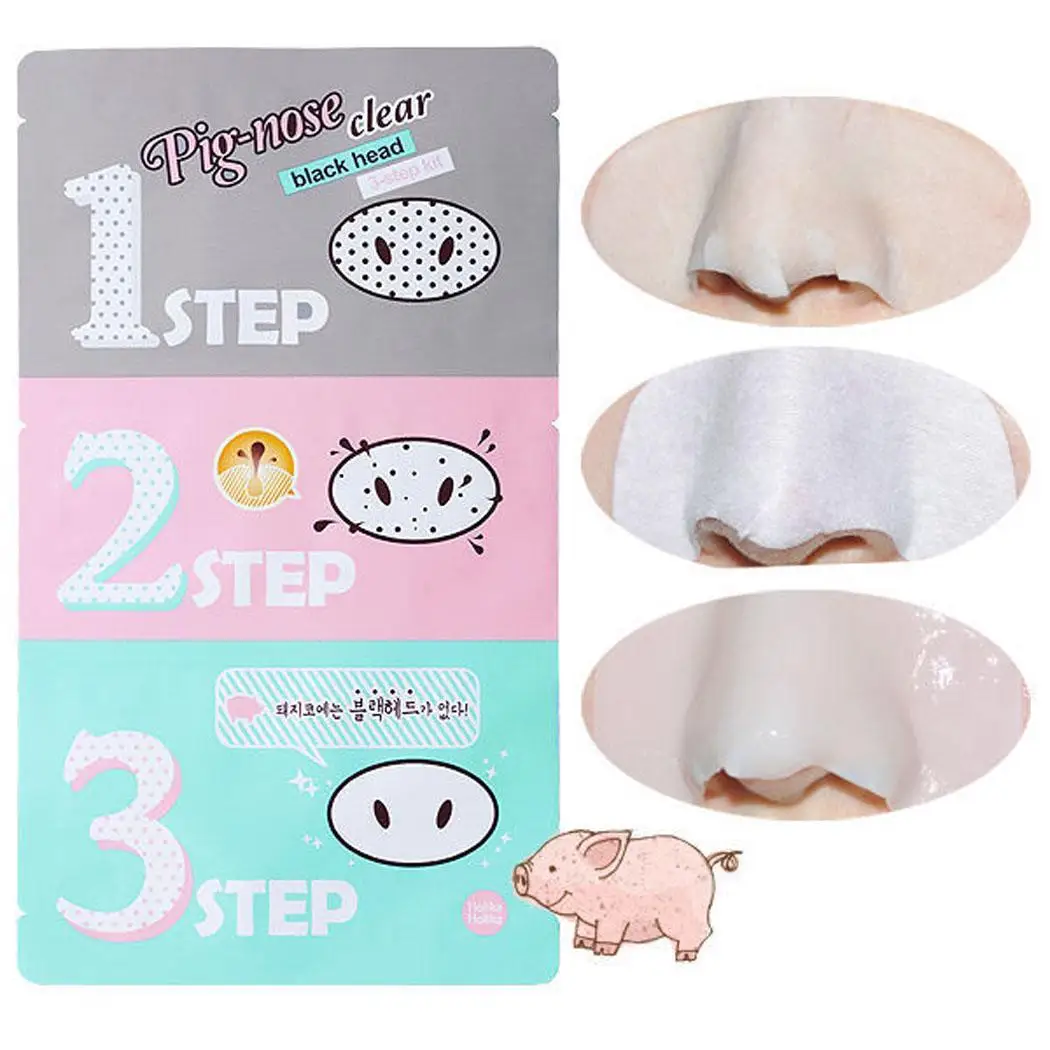 

New 2019 Facial Skin Care Head Massage Clean Blackheads Remove Beautician Holika Pig Nose Acne Mask Stickers 3 Step Kit Black