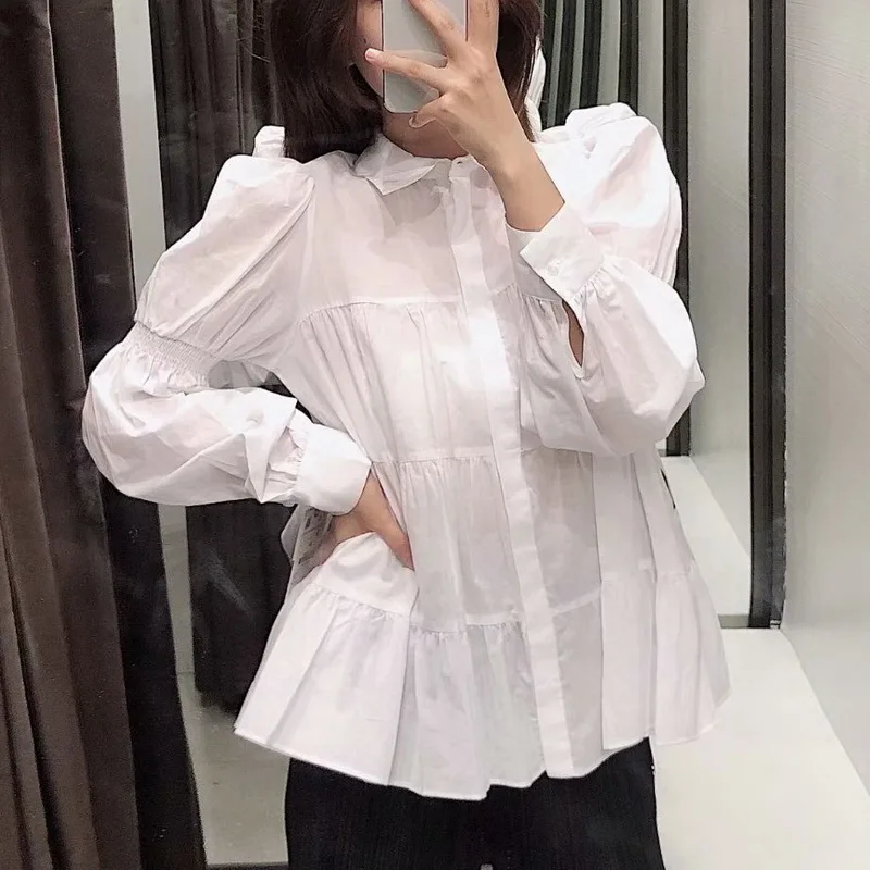 

Wide Women White Shirt Autumn 2019 New Fashion Casual Style Long Sleeve Modern Lady Loose Blouse Tops