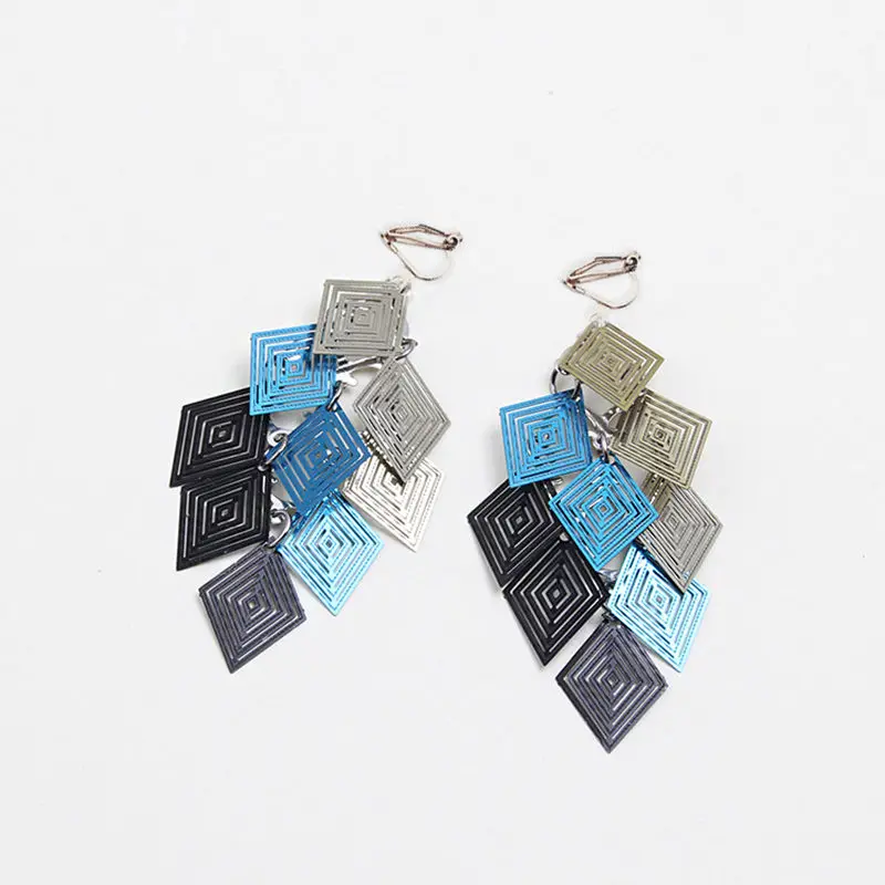 JIOFREE Long Multi-layer rhombus Leaves Clip on Earrings Without Piercing for Women Party Weddng Luxury Ear Clip - Image 5