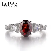 Leige Jewelry Garnet Rings Sterling Silver 925 Engagement Promise Rings for Women Gemstne Jewelry Oval Cut January Birthstone