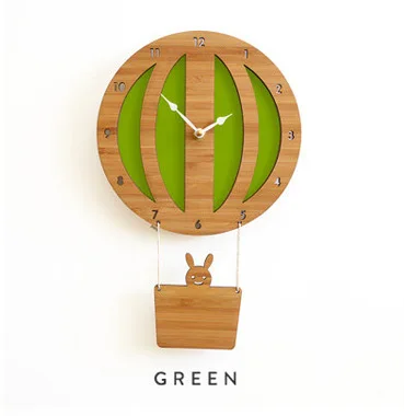 Natural Bamboo Hot Air Balloon Wall Clock Children's Room Cartoon Modern Creative Quartz Table Mute Hanging Wall Clocks