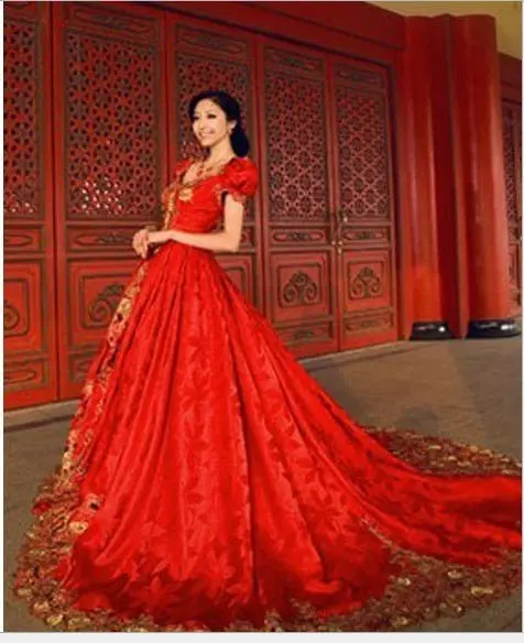 Unique Set Red Baroque Palace Wedding Dresses High Grade Gold Rose Unique Set Red Baroque Palace Wedding Dresses High Grade Gold Rose Do Manual Work