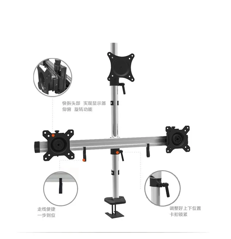1"~ 27" тройной экран держатель монитора полное движение алюминиевый сплав Настольный зажим/втулка тройной дисплей Монтажный Кронштейн