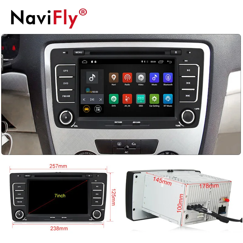 Perfect NaviFly 2 din 7 inch Android car dvd player for SKODA Octavia 2009-2013 car multimedia player gps navigation 2G RAM 4G SIM Card 1