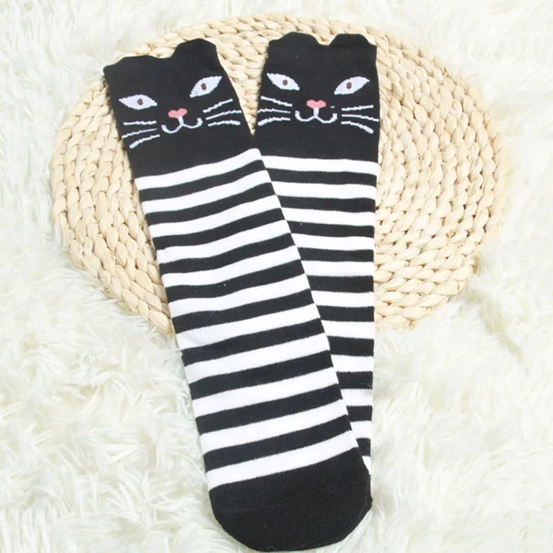 Stripe Over Knee High Cute Cat Bear Girl Stockings Kids Long Leg Warmer Cotton Baby Socks_voghion.com