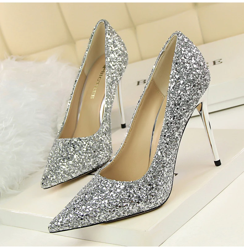 Women's Pumps Womens High Heel Shoes' Party Thin Heels Women High Heel Shoes In Glitter 2018 Hot Women Pumps Shoes Big Size 8 (2)