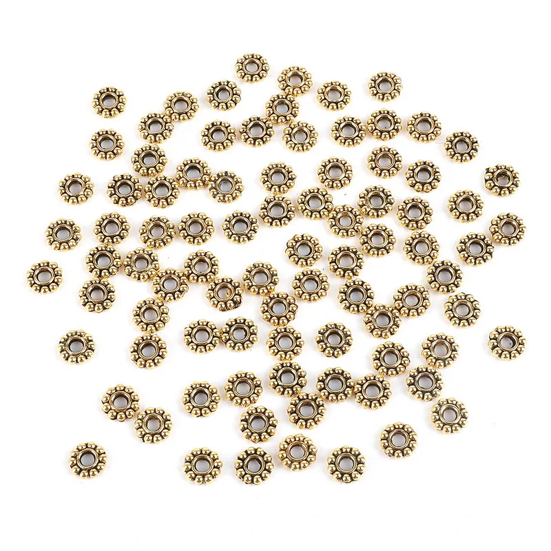 Отверстие 2 мм 50 шт./лот 6 мм цветок маргаритки разделители из Металла Золото тибетский серебряный разделитель бусины для ювелирные изделия, изготовление браслетов
