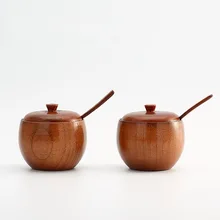 Tarro de especias de madera Natural con tapa, tazón de azúcar Vintage, tarro de sal con cuchara, cocina, recipiente de almacenamiento de sal de condimento de estilo japonés