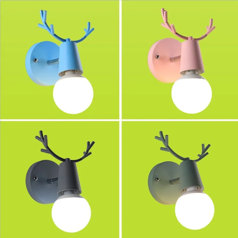 

Creative white black restaurant new study room lamp simple corridor children room deer head Nordic bedroom light