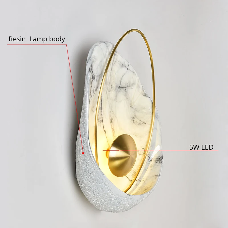 Настенный светильник в виде раковины 5 Вт светодиодный настенный светильник для гостиной, столовой, спальни, смоляная лампа, AC90-260V для тела, теплый белый