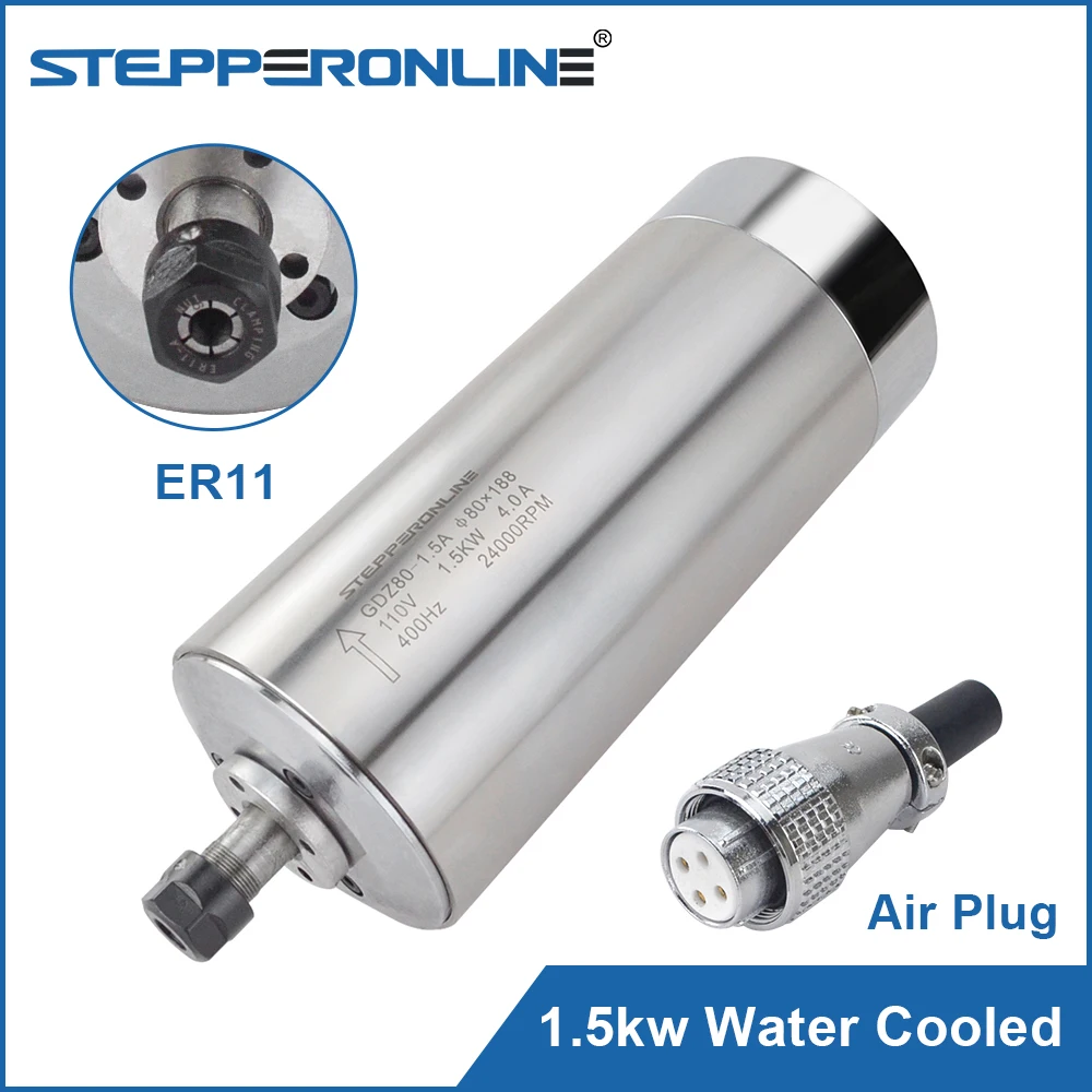 

1.5KW Water Cooled Spindle Motor 110V/220V 24000RPM 400Hz ER11 Collet CNC Spindle 3 Bearings for CNC Engraving Milling Machine