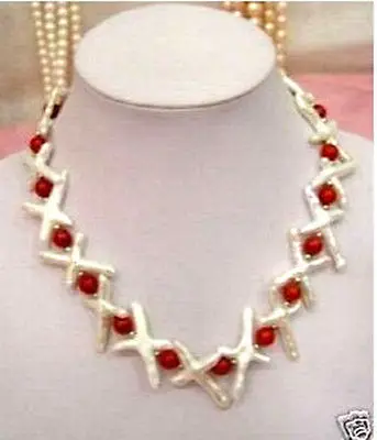 

Hot sale Free Shipping>>>>>Unique Design True white cross pearl~red jade necklace