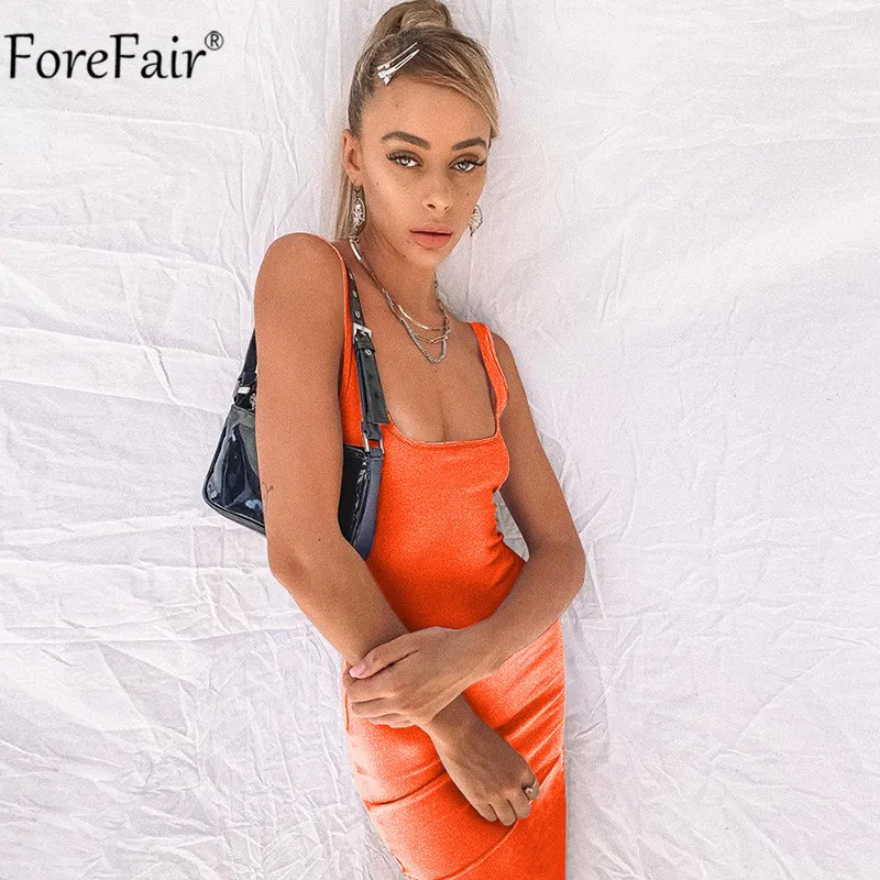 ForeFair летнее неоновое платье с открытыми плечами и открытой спиной женские
