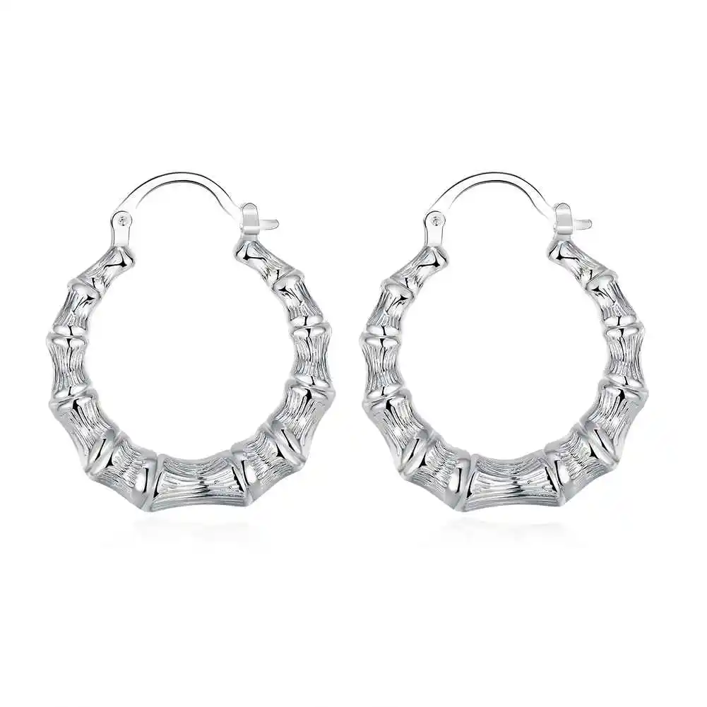 

Large Bamboo Joint Hoop Earrings Hip-Hop punk 3.6cm Ladies Big Circle Hoops Street Dance Club silver color jewelry