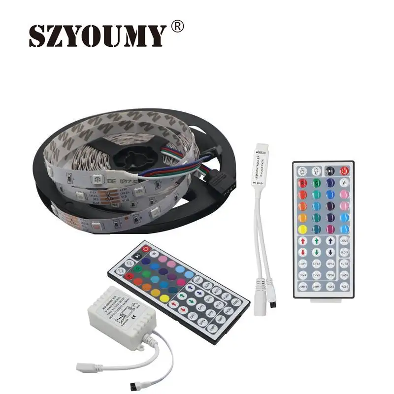 #cheap SZYOUMY 5M Non waterproof RGB Led Strip Light 5050 SMD Flexible Led Strip DC12V 150 led 5M Led Rope + 44key IR Remote Controller