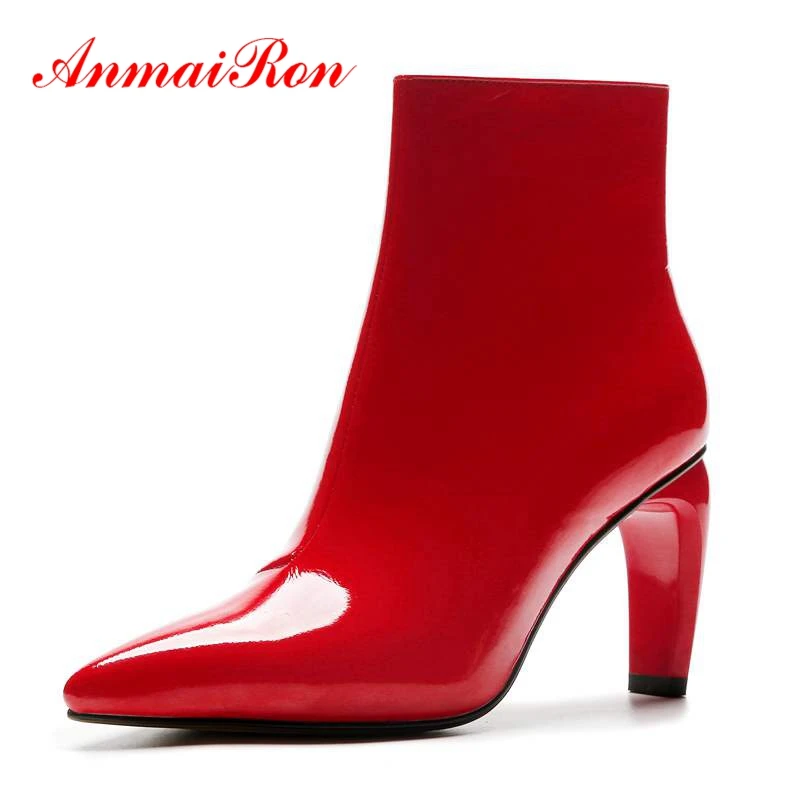 

AnmaiRon Basic Pointed Toe Zip Ankle boots women shoes botas mujer invierno fashion 2018 women shoes Size 34-40 ZYL1579