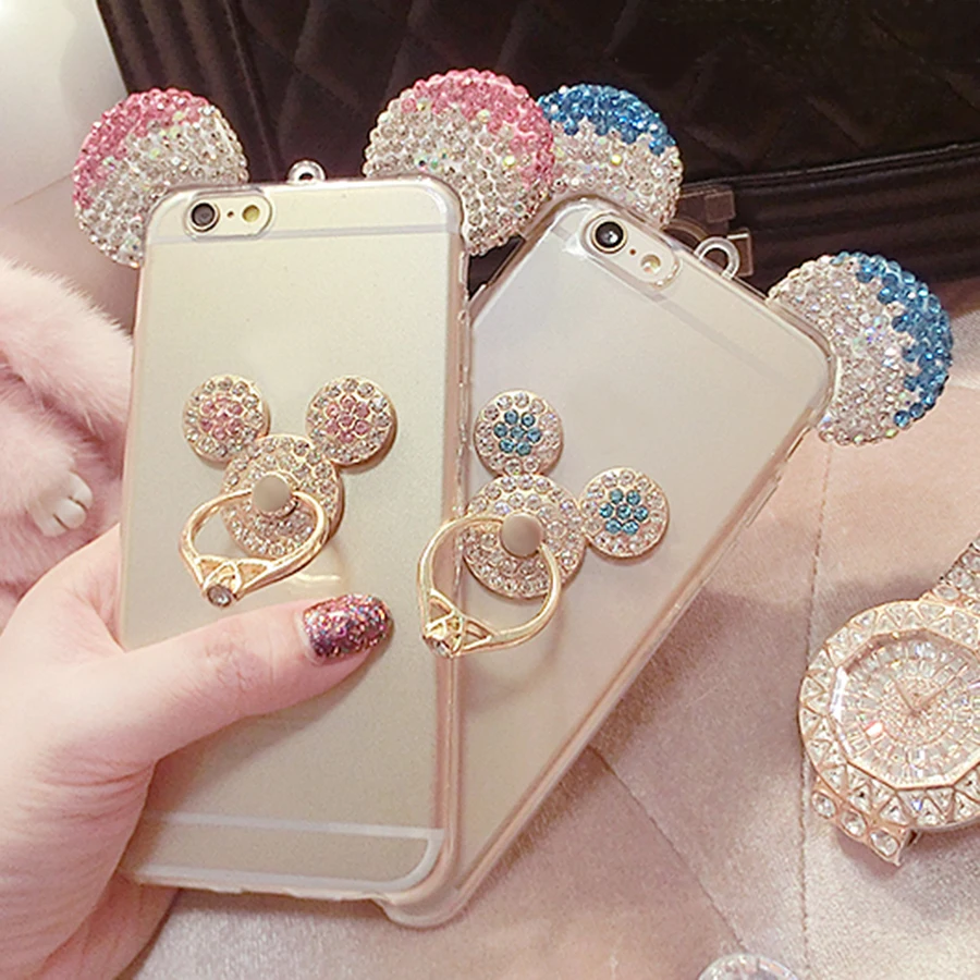 

For Samsung Galaxy J5 J7 Cover S7 S8 S10 Plus S10E J3 2016 2017 3D Mickey Mouse Ears Bling Rhinestone TPU Back Cover Phone Case