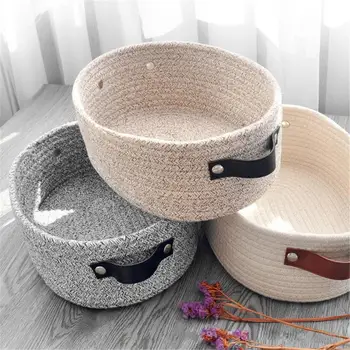 

Desktop Woven Cotton Rope Storage Basket Thickened Cotton Simple Snack Cosmetics Box Blanket Laundry Toy Storage Basket