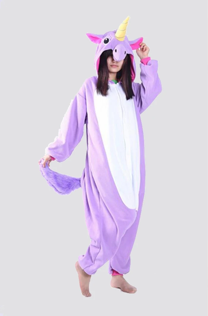 Женские пижамные комплекты с единорогом, кигуруми, фланелевые комплекты пижам с милыми животными, женская зимняя ночная рубашка с единорогом, пижамы, домашняя одежда - Цвет: Purple unicorn tenma