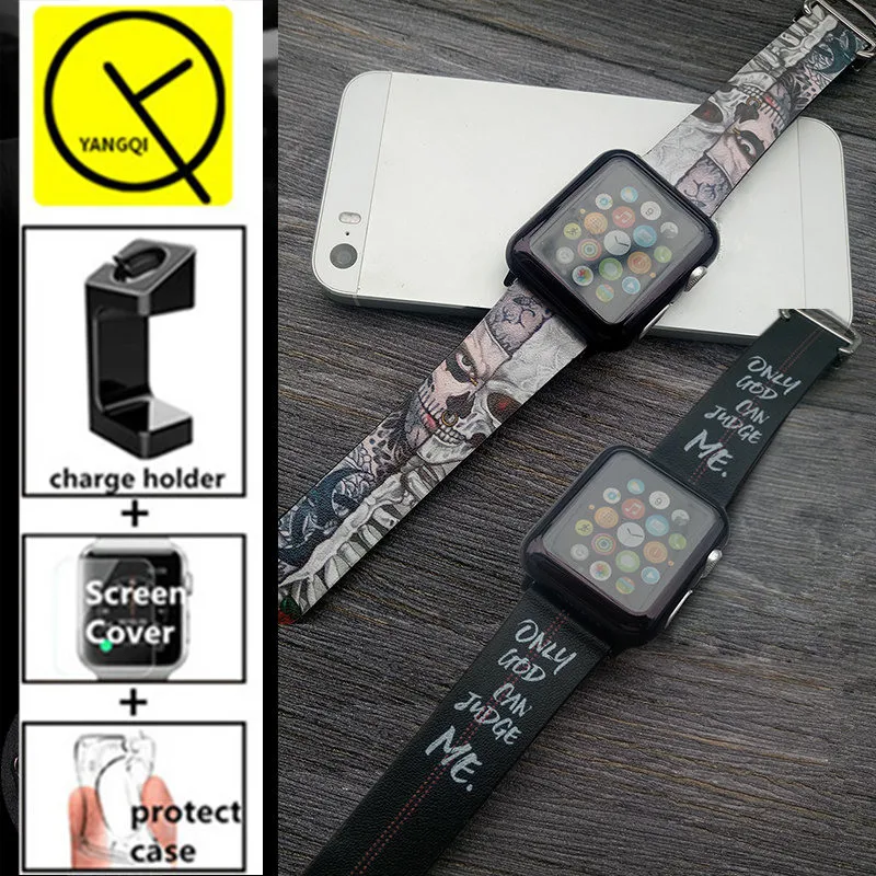 

Hip-hop Painting Style Skull Watchband for Apple Watch Series 1/2 Watchstrap Lion for 38mm 42mm Iwatch Bracelets+Adapters+Gifts
