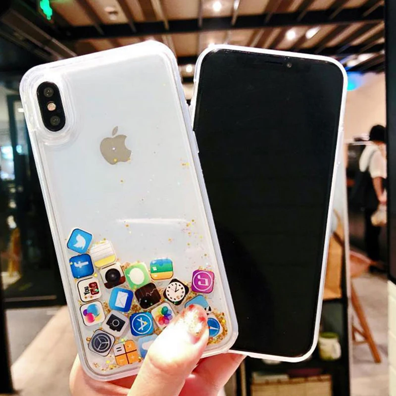 Quicksand Capinha For iPhone 7 7Plus 8 8Plus 6 6s Plus Dynamic Liquid Hard PC Case Cover For iPhone 7 7Plus X XS XR XS Max Clear (4)