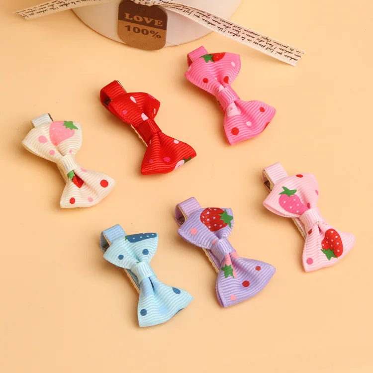 

1 pc!!! Ribbon Bow Knot Kids Strawberry Satin Bowknot Hairpins Headwear 6 Colors Girls Hair Clips
