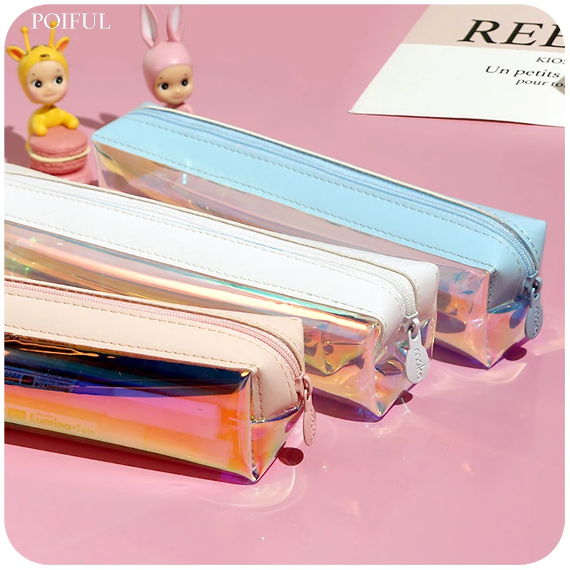 

Transparent Laser pencil case for girls Cute waterproof pen pouch estuches stationery Pencil bags school office supplies