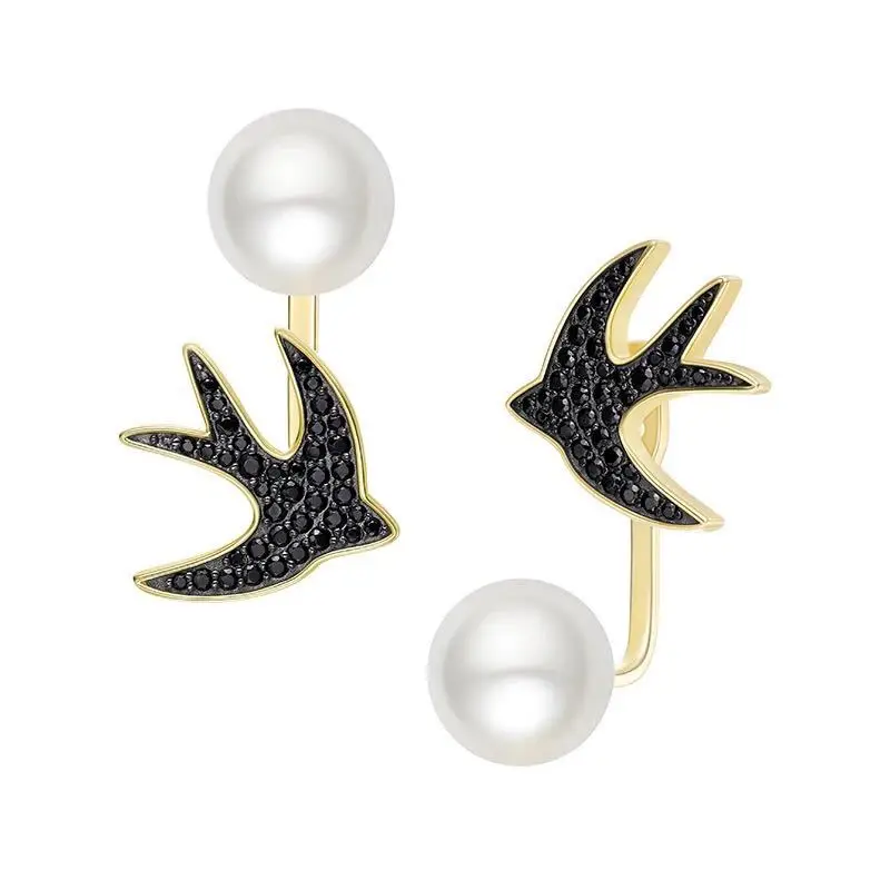 

ZOZIRI Brand delicate design cute swallow Stud Earrings for charm women high quality full Crystal Natural Pearl earrings jewelry