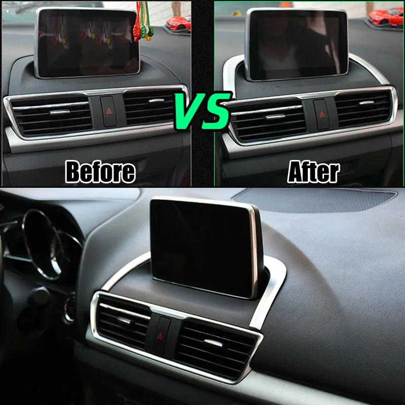 AX автомобилей Стайлинг хром приборной панели центр Navi Экран навигации Панель крышка отделка Рамки ободок гарнир для Mazda 3 BM