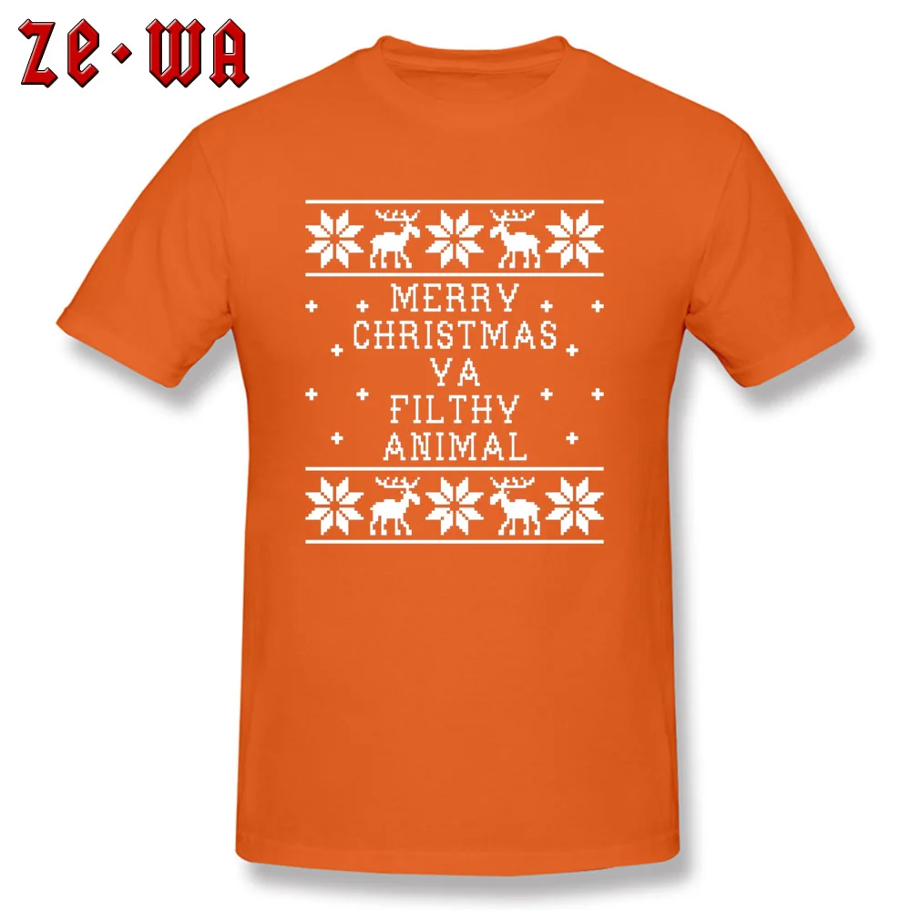 Discount Mens Tops & Tees Normal Summer T-shirts 100% Cotton Short Sleeve Personalized Tops T Shirt O-Neck Drop Shipping Merry Christmas Ya Filthy Animal -367 orange