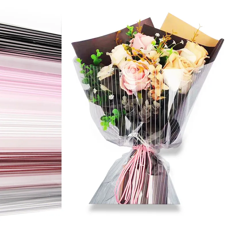 

Free Shipping Stripe Cellophane Paper Transparent Flower Plastic Wrapping Paper for Florist