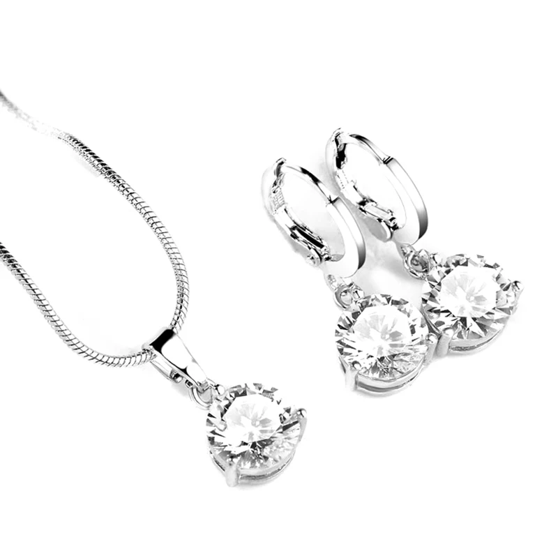 

Fashion Jewelry Sets For Women Round Cubic Zircon Hypoallergenic Copper Necklace/Earrings Jewelry Sets Necklace Set