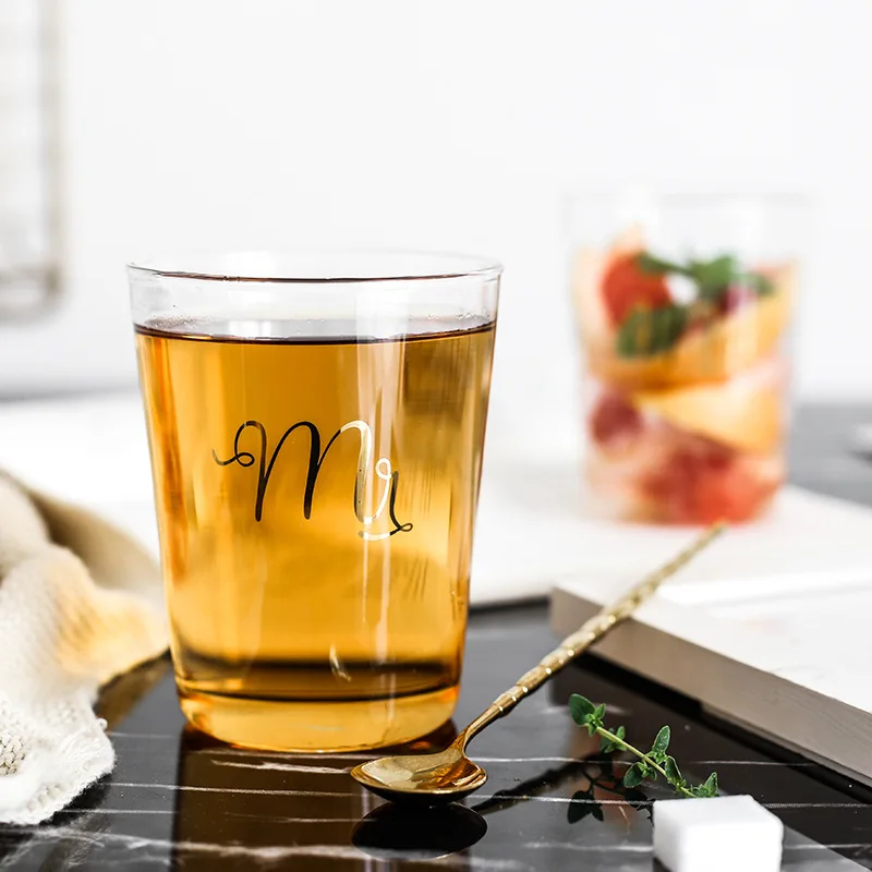 

Gold Plating Mr Mrs Transparent Couple Glass Coffee Tea Drinks Dessert Breakfast Milk Morning Cup Kitchenware Glass Mugs 400ml
