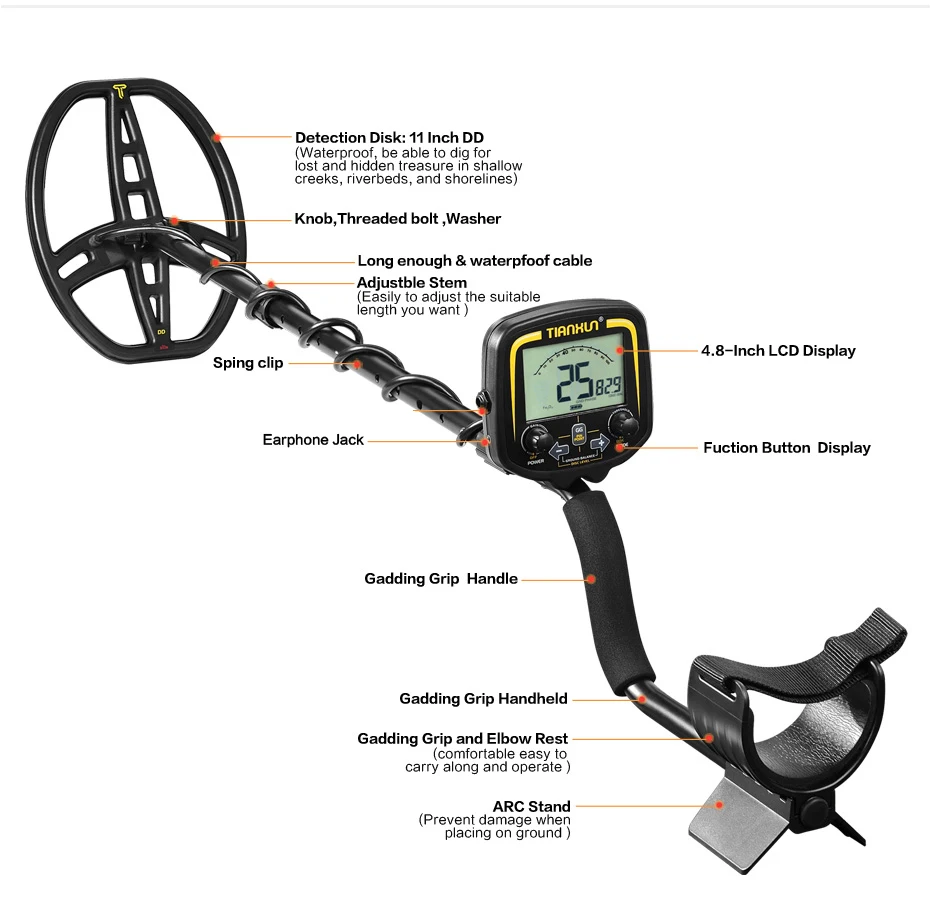 

Professional Underground Metal Detector TX850 Treasure Hunter Gold Digger LCD Display Headphone Ultra Sensitivity Detector