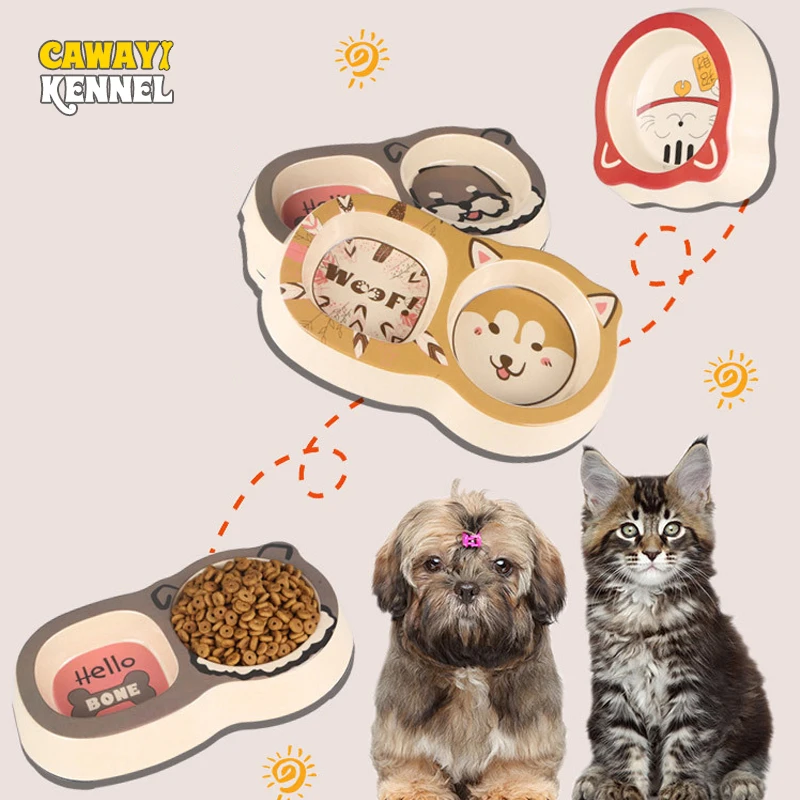 

CAWAYI KENNEL Bamboo Fiber Anti-break Pet Dog Feeder Cartoon Printing Cute Dog Water Bowl Cat Food Bowl bebedero comedero perro