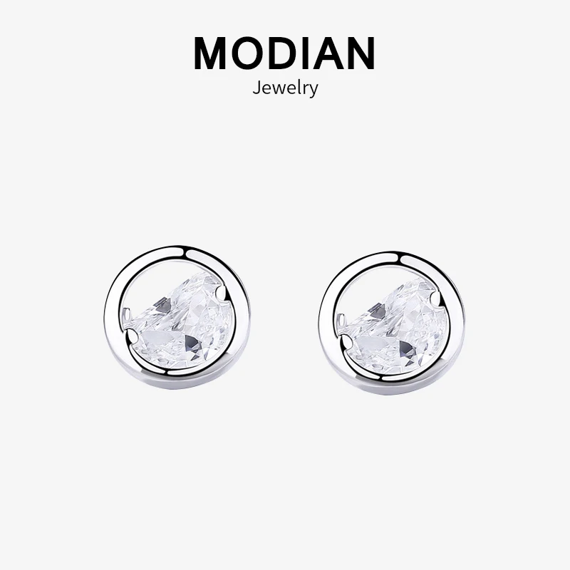 

Modian New Arrival Charm Punk Real 925 Sterling Silver Clear Cubic Zirconia Round Lucky Stud Earrings For Women Silver Jewelry
