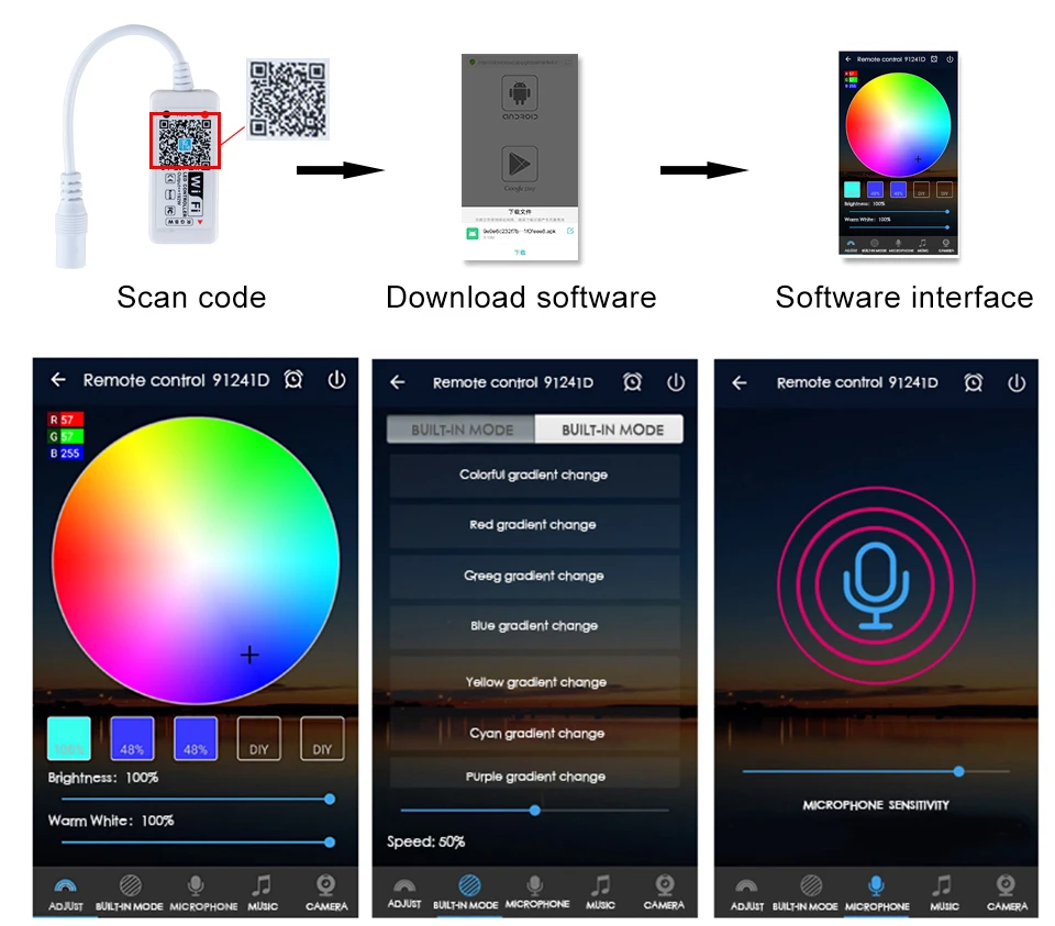 Цветная(RGB) Bluetooth контроллер Wi-Fi 5 V-24 V RGBW Светодиодные ленты светильник Диммер распространяется на iOS и Android смартфон 5050 2835 RGB ленты лампы