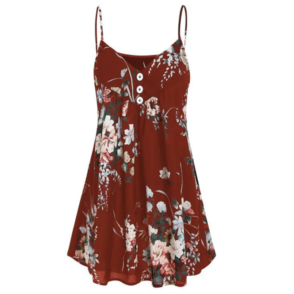 

Elegant Blouse Floral Printed Sleeveless Botton V-Neck Casual Silk Fashion New Style off the shoulder tops for women tuniek #15