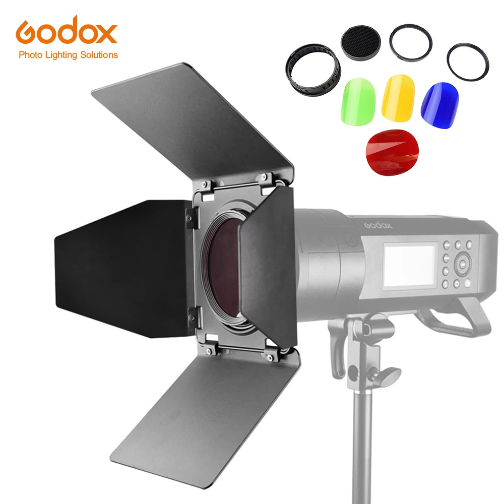 

Godox BD-08 Barn Door with Honeycomb Grid and Color Filters for Godox AD400Pro Outdoor Flash Strobe Light