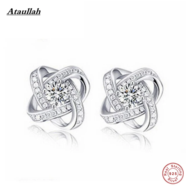 Ataullah Brand Lucky Clover 925 Sterling Silver Crystal Stud Ataullah Brand Lucky Clover 925 Sterling Silver Crystal Stud Earrings For Women Fashion Jewelry