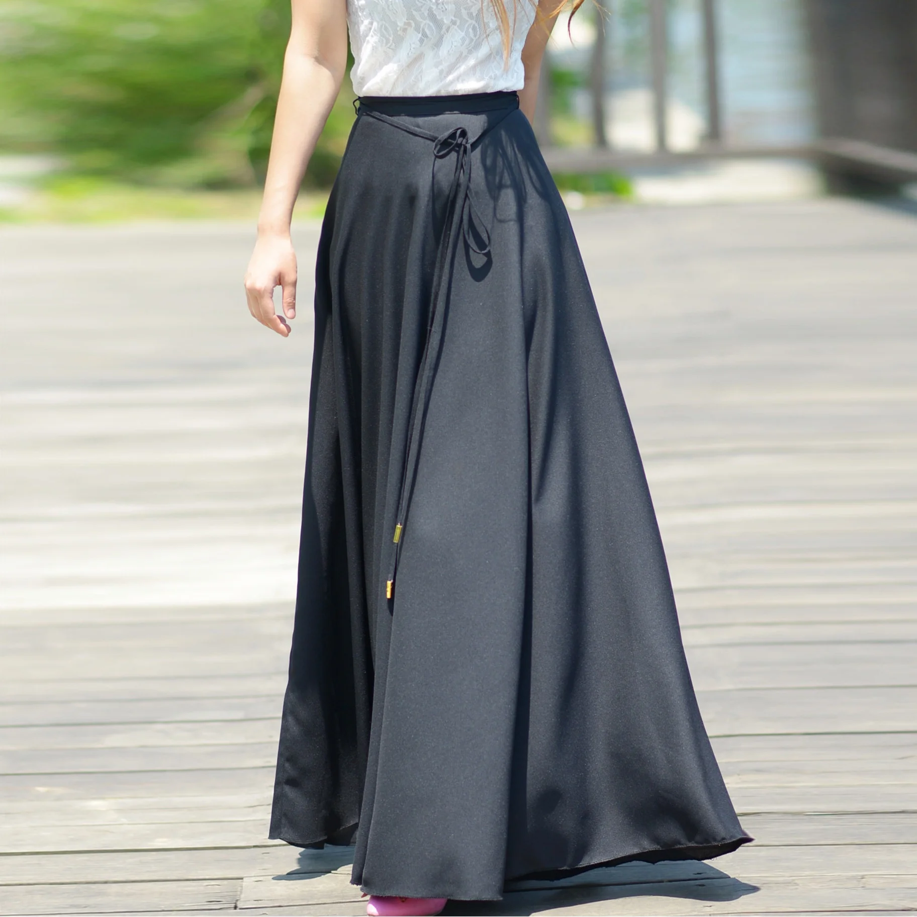 

Womens Thick Chiffon Retro Long Maxi Skirt Vintage Spring Summer Autumn All-Match High-quality Maxi Large Pendulum Skirt