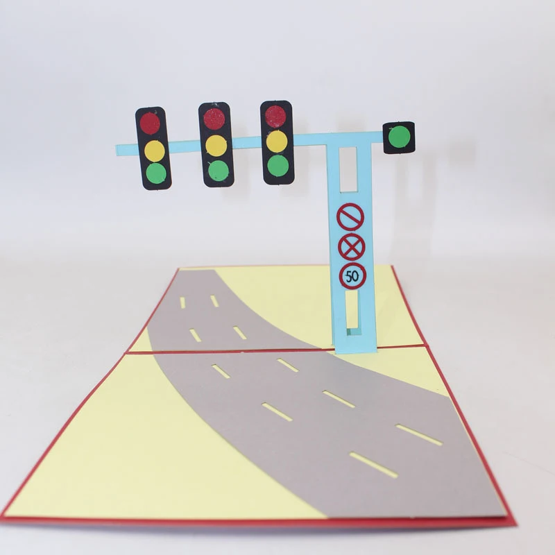  3D Laser Cut Handmade Road Traffic Lights Paper Invitation Greeting Card Kids Birthday School Safet - 33020055675