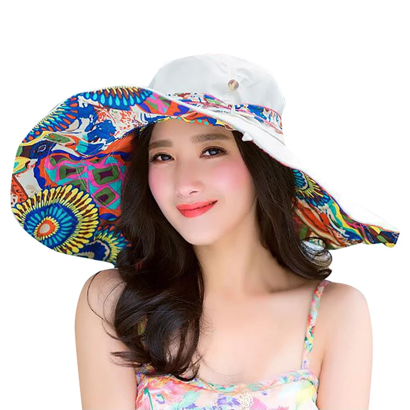 Модный принт Двусторонняя Цветочная Складная Солнцезащитная шляпа с широкими полями летние широкополые шляпы для женщин Защита от УФ-лучей большой пляжный навес головные уборы уличные