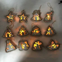 1pcs New Year Natural Wood Christmas Tree LED Ornament Wooden Hanging Pendants Gifts Snow Elk Christmas Decorative for home tree 1pcs New Year Natural Wood Christmas Tree LED Ornament Wooden Hanging Pendants Gifts Snow Elk Christmas Decorative for home tree