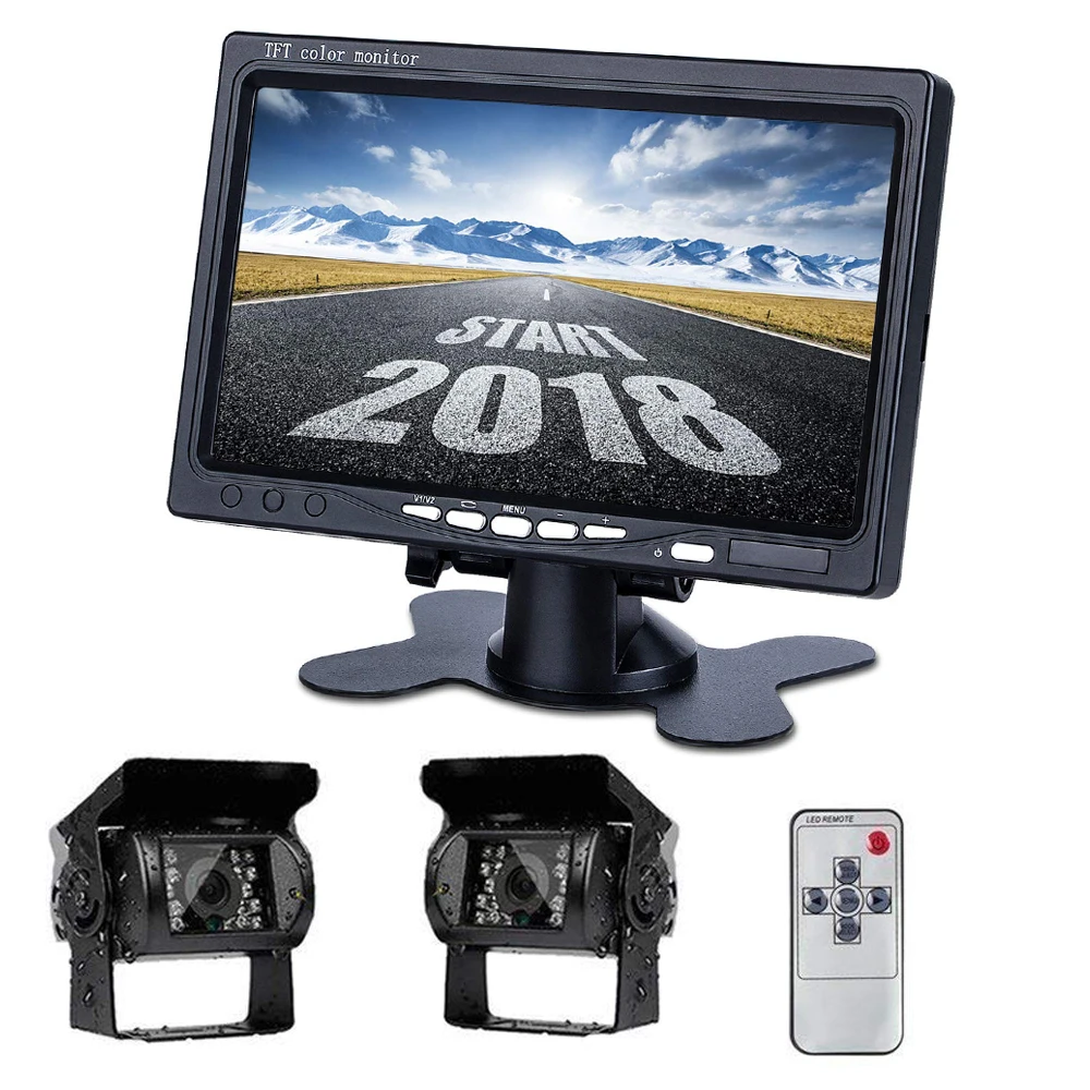 

Vehicle Rear View Reverse Cameras Car Backup Camera System 7 inch TFT LCD Monitor Night Vision IR Parking Camera 2 Video Inputs