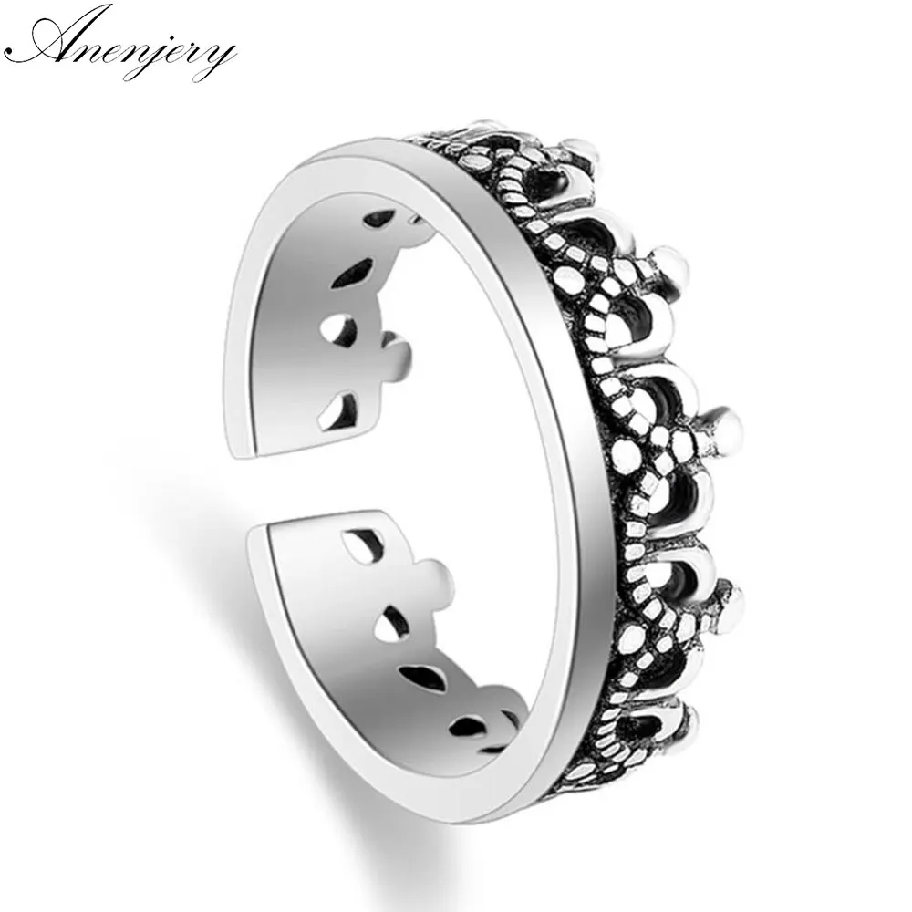 

Anenjery Vintage Fashion 925 Sterling Silver Rings For Women Crown Star Thai Silver Opening Ring anel bague S-R148