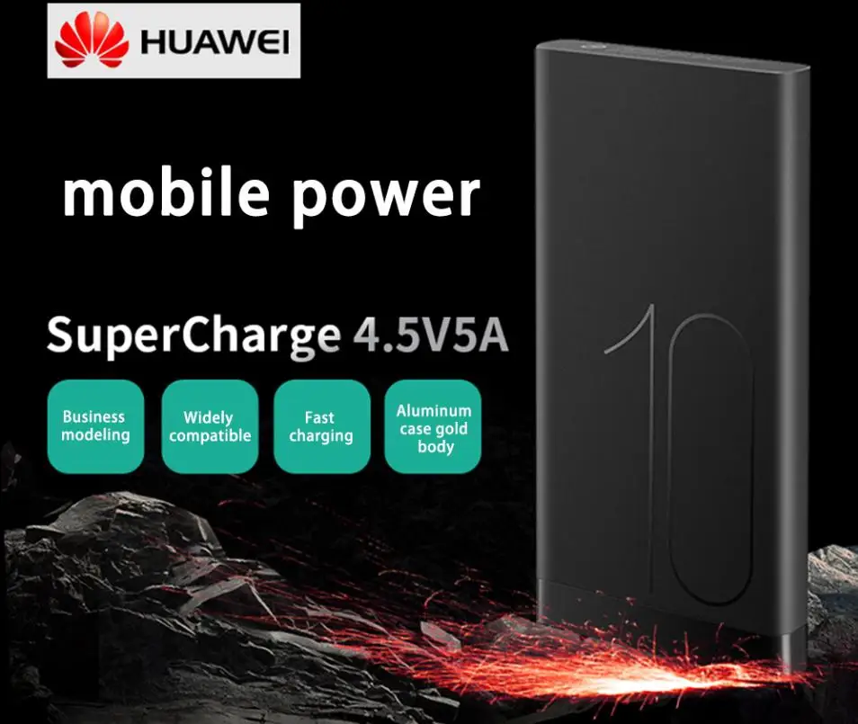 Huawei SuperCharge power Bank 10000mAh Max 22,5 W type-C Двусторонняя Быстрая зарядка с 5А кабелем 4,5 V/5A для mate 9 10 20 X Pro P10 P20