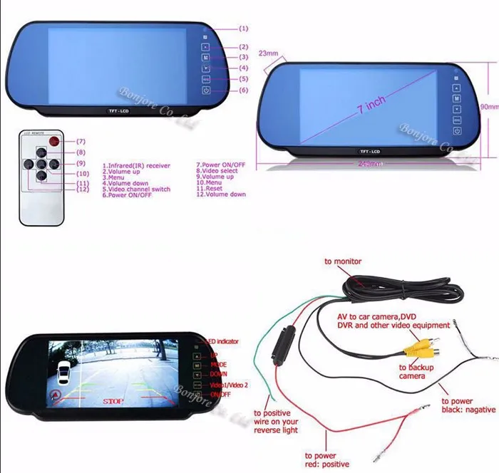 Koorinwoo авто монитор 7 красочных TFT lcd 800*480 зеркало заднего вида автомобиля монитор высокого разрешения RCA AV видео система для заднего вида